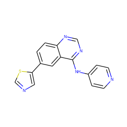 c1cc(Nc2ncnc3ccc(-c4cncs4)cc23)ccn1 ZINC000299852379