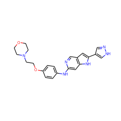 c1cc(OCCN2CCOCC2)ccc1Nc1cc2[nH]c(-c3cn[nH]c3)cc2cn1 ZINC000103250530