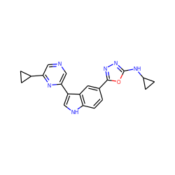 c1cc2[nH]cc(-c3cncc(C4CC4)n3)c2cc1-c1nnc(NC2CC2)o1 ZINC000204753802