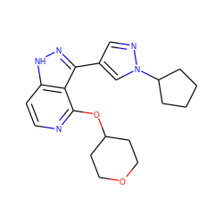 c1cc2[nH]nc(-c3cnn(C4CCCC4)c3)c2c(OC2CCOCC2)n1 ZINC000114759405