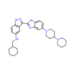 c1cc2[nH]nc(-c3nc4cc(N5CCC(N6CCCCC6)CC5)ccc4[nH]3)c2cc1NCC1CCCCC1 ZINC000036176866