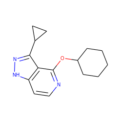 c1cc2[nH]nc(C3CC3)c2c(OC2CCCCC2)n1 ZINC000114751449