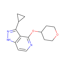 c1cc2[nH]nc(C3CC3)c2c(OC2CCOCC2)n1 ZINC000114757295