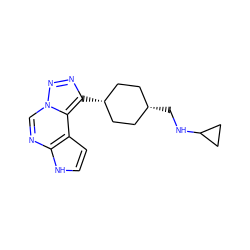 c1cc2c(ncn3nnc([C@H]4CC[C@@H](CNC5CC5)CC4)c23)[nH]1 ZINC001772621597