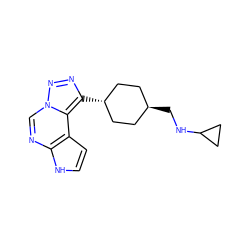 c1cc2c(ncn3nnc([C@H]4CC[C@H](CNC5CC5)CC4)c23)[nH]1 ZINC001772602107