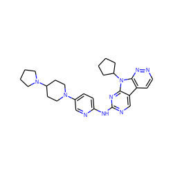 c1cc2c3cnc(Nc4ccc(N5CCC(N6CCCC6)CC5)cn4)nc3n(C3CCCC3)c2nn1 ZINC000117687369