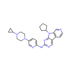 c1cc2c3cnc(Nc4ccc(N5CCN(C6CC6)CC5)cn4)nc3n(C3CCCC3)c2cn1 ZINC000117684517