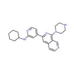 c1cc2cc(-c3ccnc(NC4CCCCC4)c3)nc(N3CCNCC3)c2cn1 ZINC000058568792