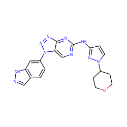 c1cc2cn[nH]c2cc1-n1nnc2nc(Nc3ccn(C4CCOCC4)n3)ncc21 ZINC000169341693