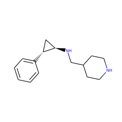 c1ccc([C@@H]2C[C@H]2NCC2CCNCC2)cc1 ZINC000044675702