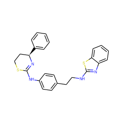 c1ccc([C@@H]2CCSC(Nc3ccc(CCNc4nc5ccccc5s4)cc3)=N2)cc1 ZINC000035984660