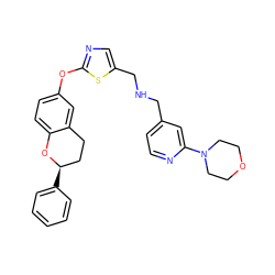 c1ccc([C@@H]2CCc3cc(Oc4ncc(CNCc5ccnc(N6CCOCC6)c5)s4)ccc3O2)cc1 ZINC000145595918