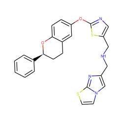 c1ccc([C@@H]2CCc3cc(Oc4ncc(CNCc5cn6ccsc6n5)s4)ccc3O2)cc1 ZINC000145530105