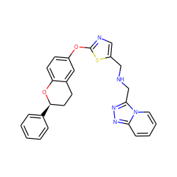 c1ccc([C@@H]2CCc3cc(Oc4ncc(CNCc5nnc6ccccn56)s4)ccc3O2)cc1 ZINC000145606518