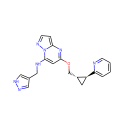 c1ccc([C@H]2C[C@@H]2COc2cc(NCc3cn[nH]c3)n3nccc3n2)nc1 ZINC000144720807