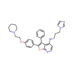 c1ccc(-c2c(-c3ccc(OCCN4CCCCC4)cc3)oc3nccc(NCCCn4ccnc4)c23)cc1 ZINC000014965397