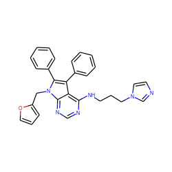 c1ccc(-c2c(-c3ccccc3)n(Cc3ccco3)c3ncnc(NCCCn4ccnc4)c23)cc1 ZINC000008670778