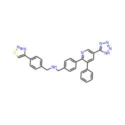 c1ccc(-c2cc(-c3nnn[nH]3)cnc2-c2ccc(CNCc3ccc(-c4csnn4)cc3)cc2)cc1 ZINC000014957992