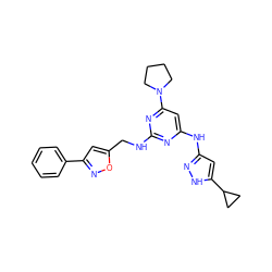 c1ccc(-c2cc(CNc3nc(Nc4cc(C5CC5)[nH]n4)cc(N4CCCC4)n3)on2)cc1 ZINC000136859900