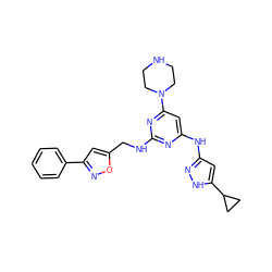 c1ccc(-c2cc(CNc3nc(Nc4cc(C5CC5)[nH]n4)cc(N4CCNCC4)n3)on2)cc1 ZINC000203005950