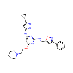 c1ccc(-c2cc(CNc3nc(Nc4cc(C5CC5)[nH]n4)cc(OCCN4CCCCC4)n3)on2)cc1 ZINC000203005638