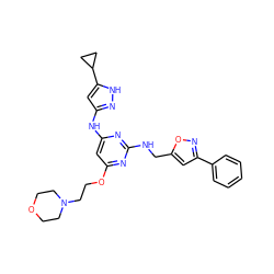 c1ccc(-c2cc(CNc3nc(Nc4cc(C5CC5)[nH]n4)cc(OCCN4CCOCC4)n3)on2)cc1 ZINC000203005248