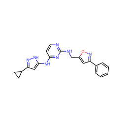 c1ccc(-c2cc(CNc3nccc(Nc4cc(C5CC5)n[nH]4)n3)on2)cc1 ZINC000034641190