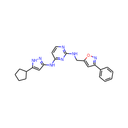 c1ccc(-c2cc(CNc3nccc(Nc4cc(C5CCCC5)[nH]n4)n3)on2)cc1 ZINC000203008355