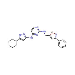 c1ccc(-c2cc(CNc3nccc(Nc4cc(C5CCCCC5)[nH]n4)n3)on2)cc1 ZINC000203004652