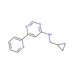 c1ccc(-c2cc(NCC3CC3)ncn2)nc1 ZINC000299834581