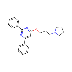 c1ccc(-c2cc(OCCCN3CCCC3)nc(-c3ccccc3)n2)cc1 ZINC000299819241