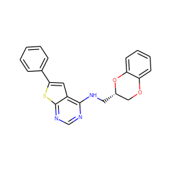 c1ccc(-c2cc3c(NC[C@H]4COc5ccccc5O4)ncnc3s2)cc1 ZINC000002632465