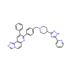 c1ccc(-c2cc3c(ccn4cnnc34)nc2-c2ccc(CN3CCC(c4n[nH]c(-c5ccccn5)n4)CC3)cc2)cc1 ZINC000043202641