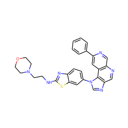 c1ccc(-c2cc3c(cn2)ncc2ncn(-c4ccc5nc(NCCN6CCOCC6)sc5c4)c23)cc1 ZINC000584904901