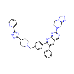 c1ccc(-c2cc3cnc(N4CCn5cnnc5C4)nc3nc2-c2ccc(CN3CCC(c4n[nH]c(-c5ccccn5)n4)CC3)cc2)cc1 ZINC000049832994