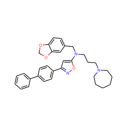 c1ccc(-c2ccc(-c3cc(N(CCCN4CCCCCC4)Cc4ccc5c(c4)OCO5)on3)cc2)cc1 ZINC000013437531