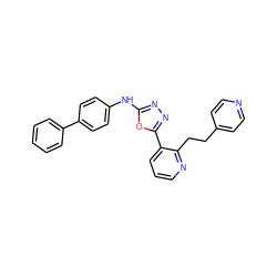 c1ccc(-c2ccc(Nc3nnc(-c4cccnc4CCc4ccncc4)o3)cc2)cc1 ZINC000014946609