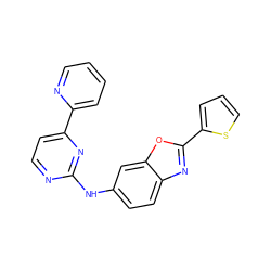 c1ccc(-c2ccnc(Nc3ccc4nc(-c5cccs5)oc4c3)n2)nc1 ZINC000144258788