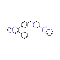 c1ccc(-c2cn3ccnc3nc2-c2ccc(CN3CCC(c4nc5cccnc5[nH]4)CC3)cc2)cc1 ZINC000166588341