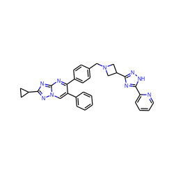 c1ccc(-c2cn3nc(C4CC4)nc3nc2-c2ccc(CN3CC(c4n[nH]c(-c5ccccn5)n4)C3)cc2)cc1 ZINC000261125227