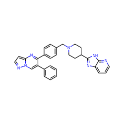 c1ccc(-c2cn3nccc3nc2-c2ccc(CN3CCC(c4nc5cccnc5[nH]4)CC3)cc2)cc1 ZINC000167271744