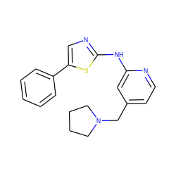 c1ccc(-c2cnc(Nc3cc(CN4CCCC4)ccn3)s2)cc1 ZINC000013586289