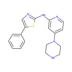 c1ccc(-c2cnc(Nc3cc(N4CCNCC4)ccn3)s2)cc1 ZINC000084605398