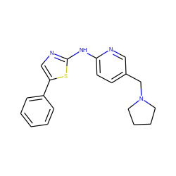 c1ccc(-c2cnc(Nc3ccc(CN4CCCC4)cn3)s2)cc1 ZINC000013586288