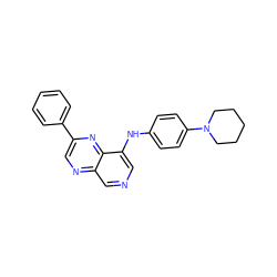 c1ccc(-c2cnc3cncc(Nc4ccc(N5CCCCC5)cc4)c3n2)cc1 ZINC000200649678