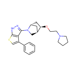 c1ccc(-c2csc3[nH]nc(N4C[C@H]5C[C@H]4C[C@H]5OCCN4CCCC4)c23)cc1 ZINC000147698293