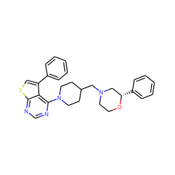 c1ccc(-c2csc3ncnc(N4CCC(CN5CCO[C@@H](c6ccccc6)C5)CC4)c23)cc1 ZINC000653773197