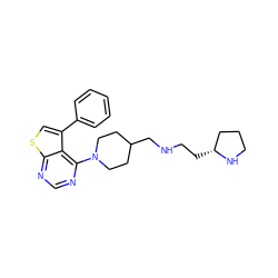 c1ccc(-c2csc3ncnc(N4CCC(CNCC[C@@H]5CCCN5)CC4)c23)cc1 ZINC000146403732