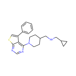 c1ccc(-c2csc3ncnc(N4CCC(CNCC5CC5)CC4)c23)cc1 ZINC000146336984