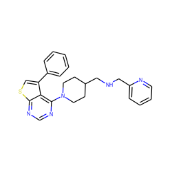 c1ccc(-c2csc3ncnc(N4CCC(CNCc5ccccn5)CC4)c23)cc1 ZINC000653686249